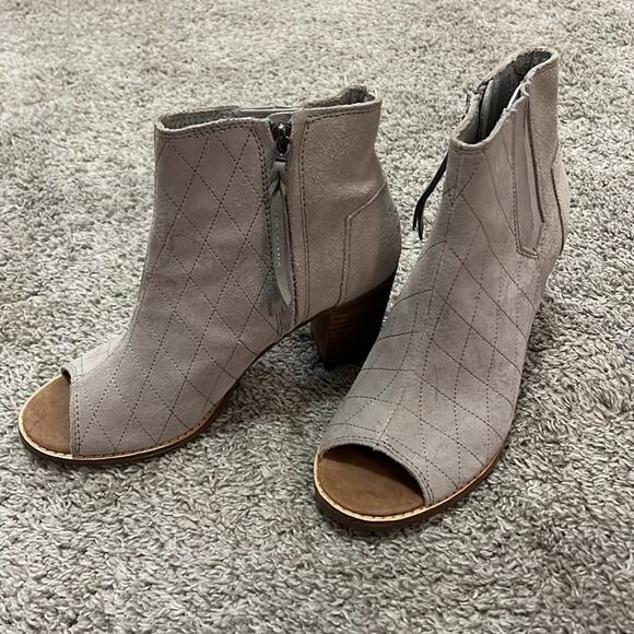 Toms Majorca Peep Toe Booties tan beige neutral‎ Women’s Size 7 Ankle Boots Nice - Picture 3 of 16
